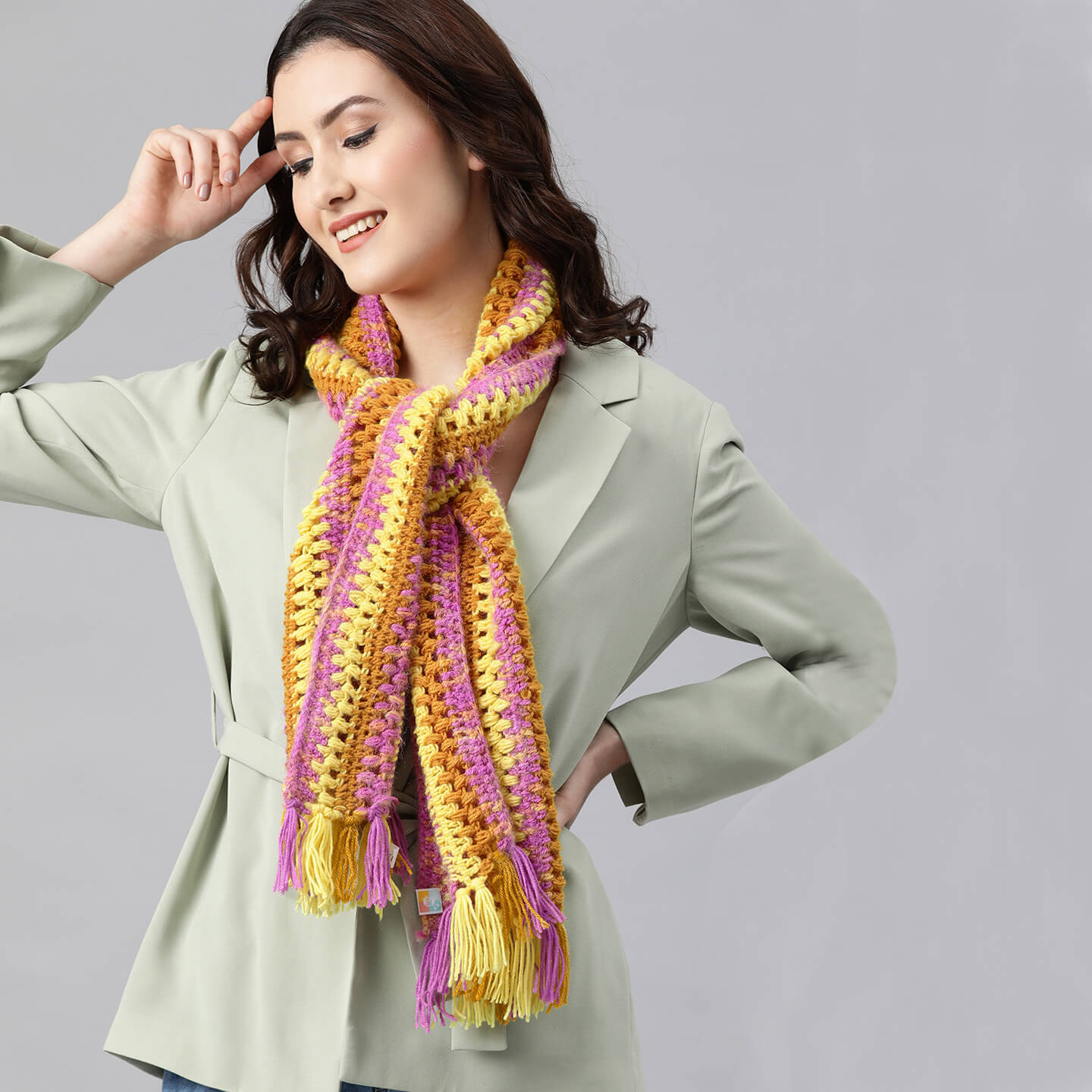 Scarf with Tassels - Yellow, Purple 2623