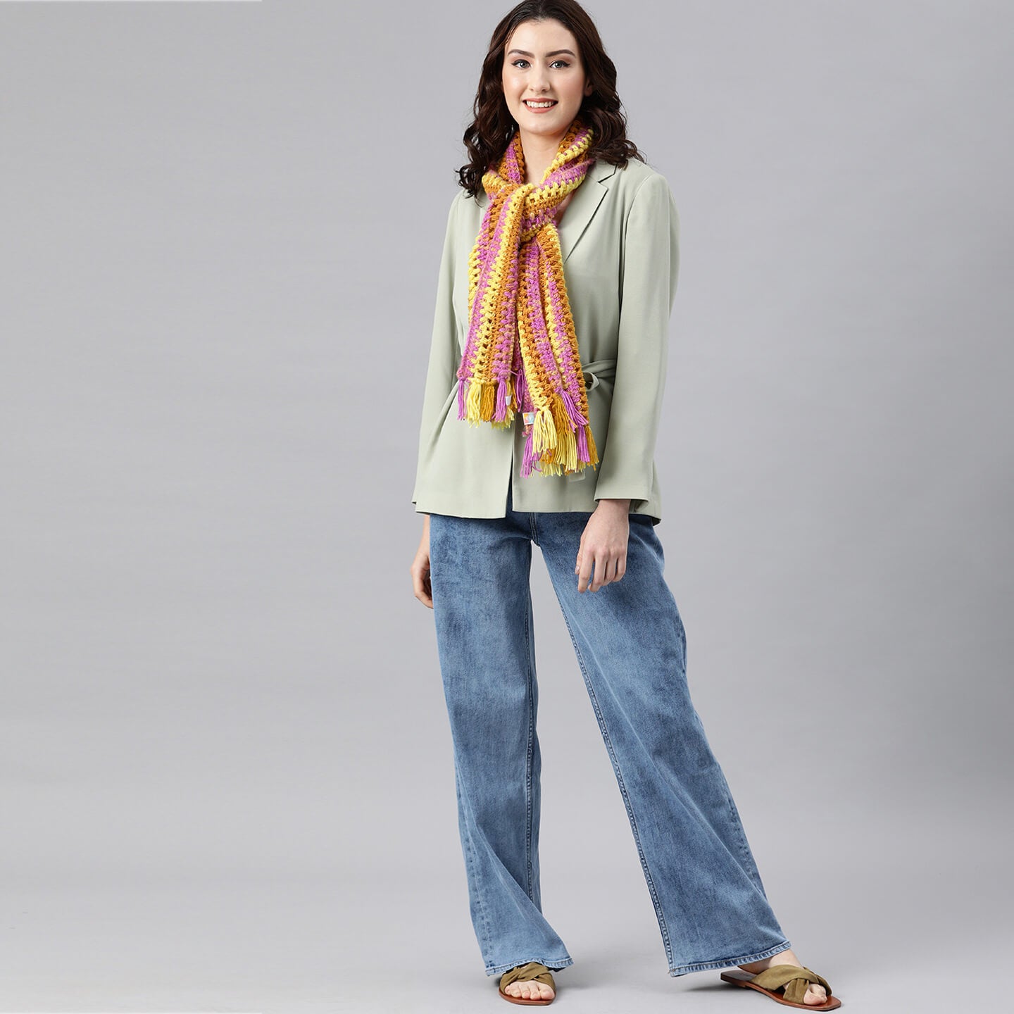Scarf with Tassels - Yellow, Purple 2623
