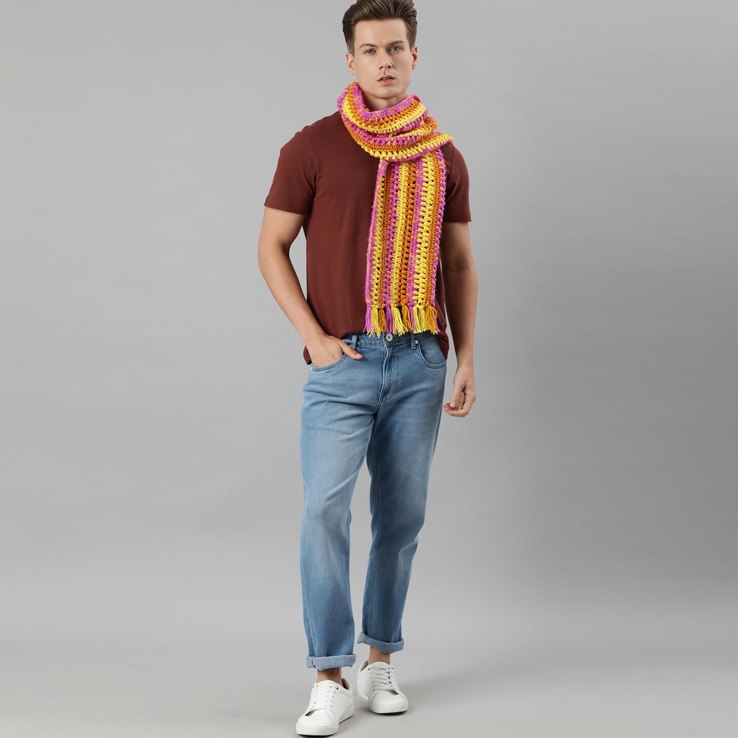 Scarf with Tassels - Yellow, Purple 2623