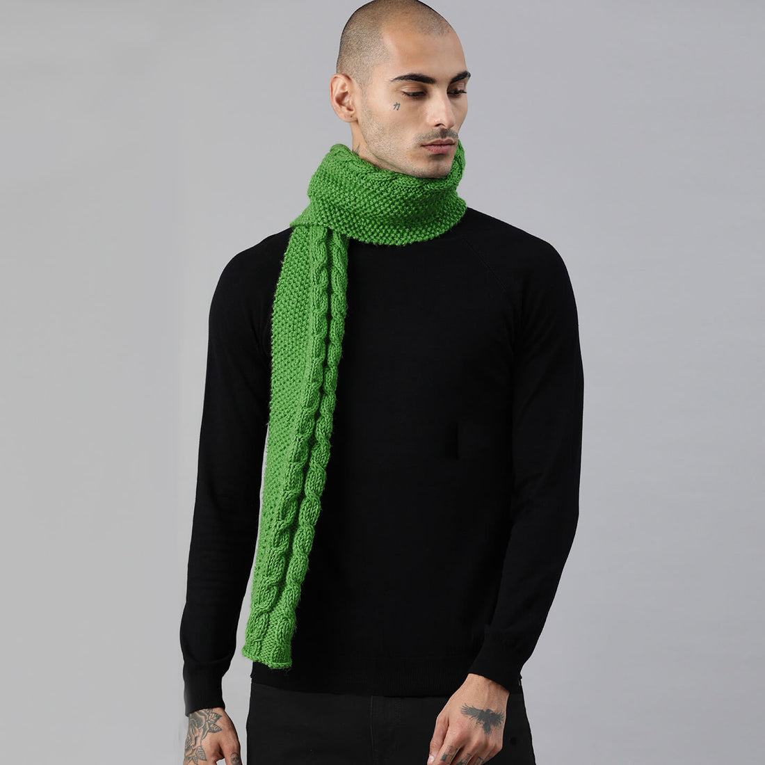 Scarf with Cable Design - Olive Green 2635