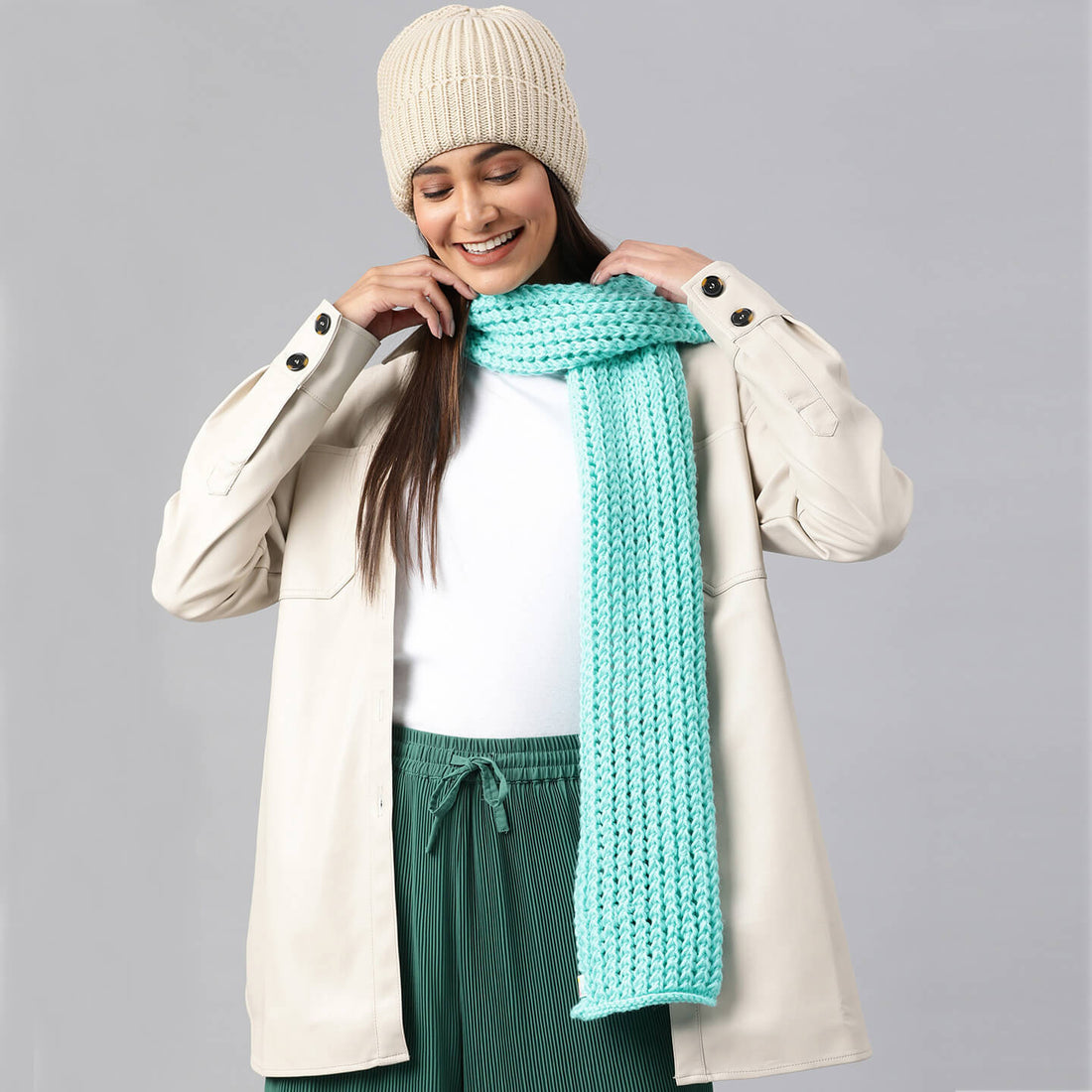 Scarf with Self Design - Sea Green 2640