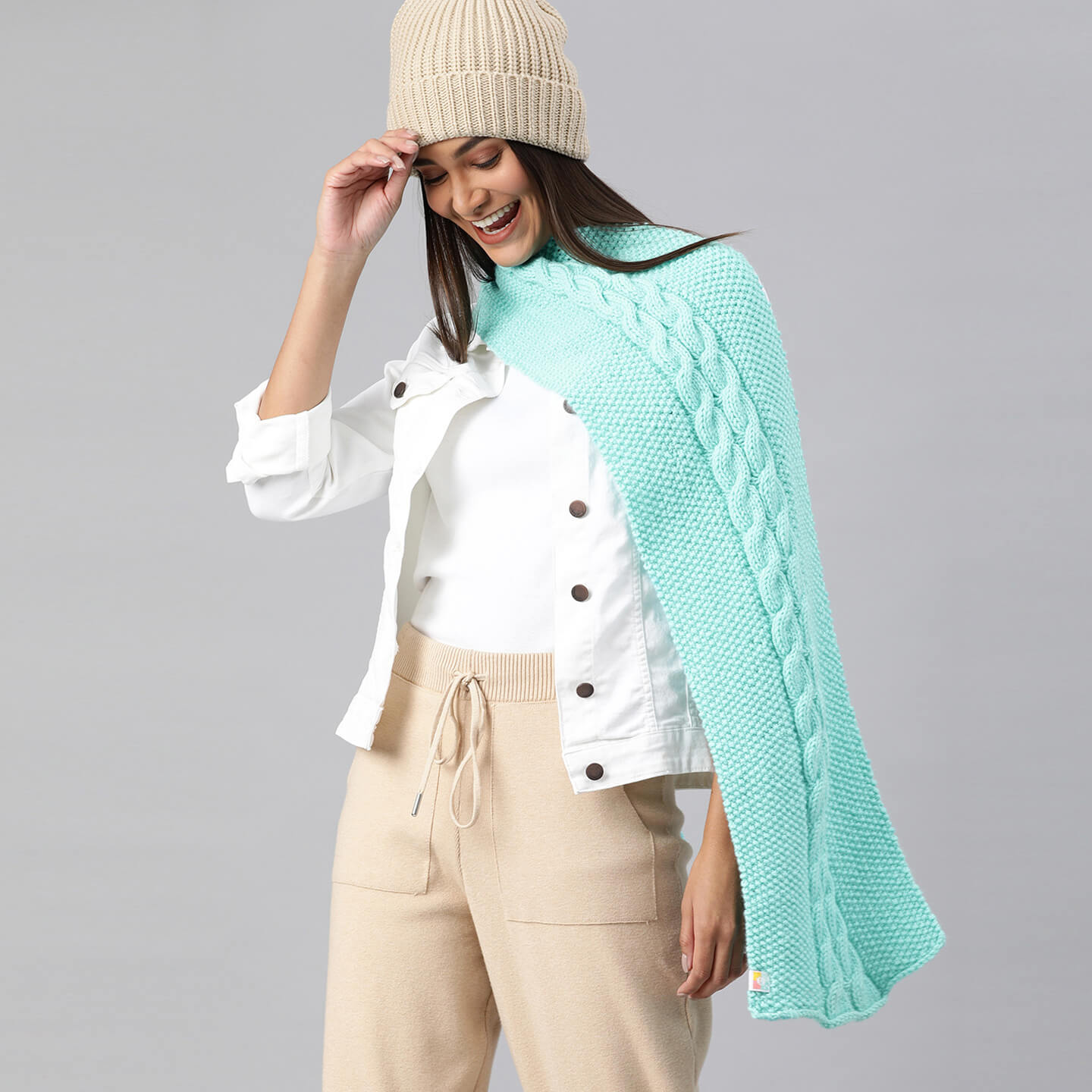 Scarf with Cable Design - Sea Green 2641