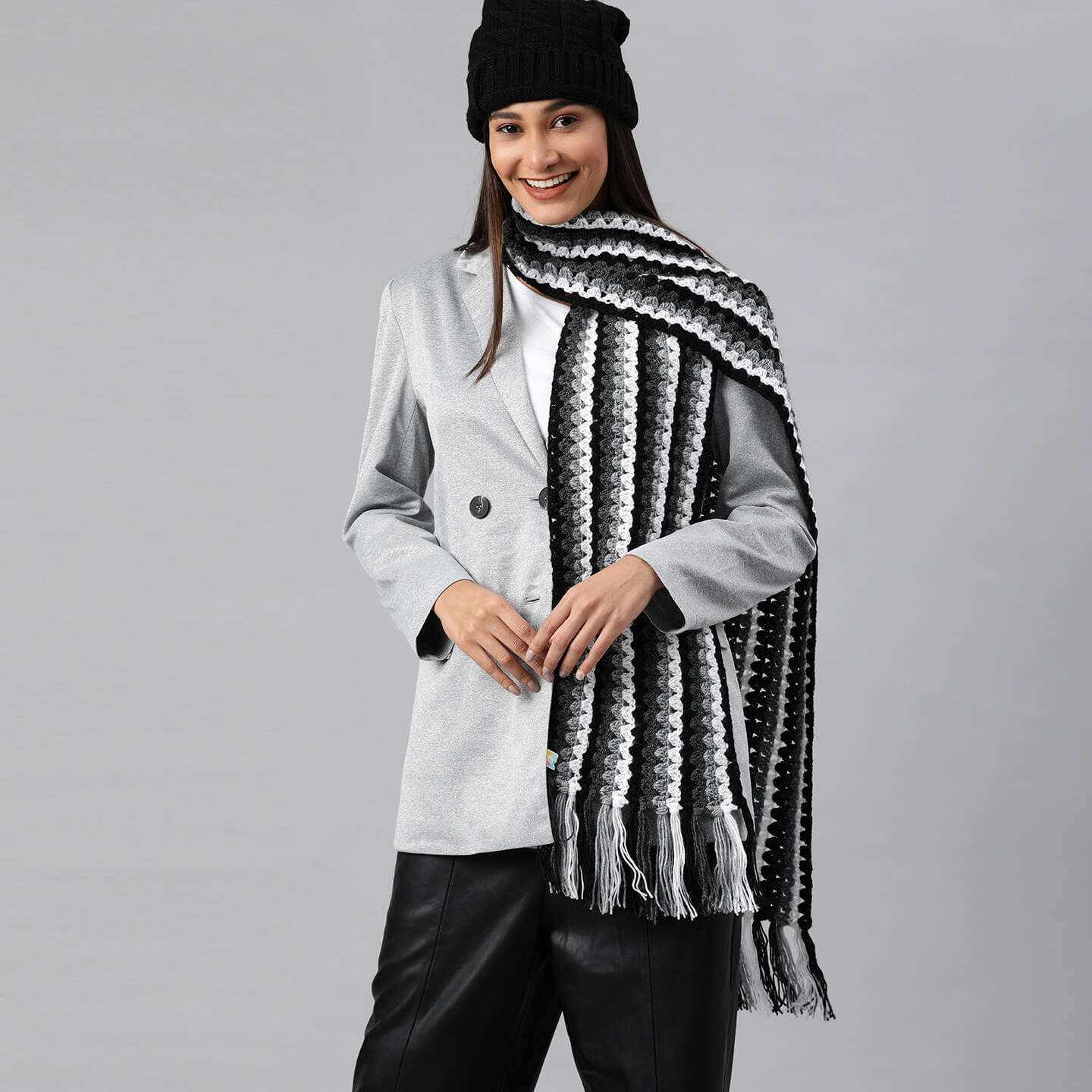 Self-Design Scarf - Shades Of Grey 2686