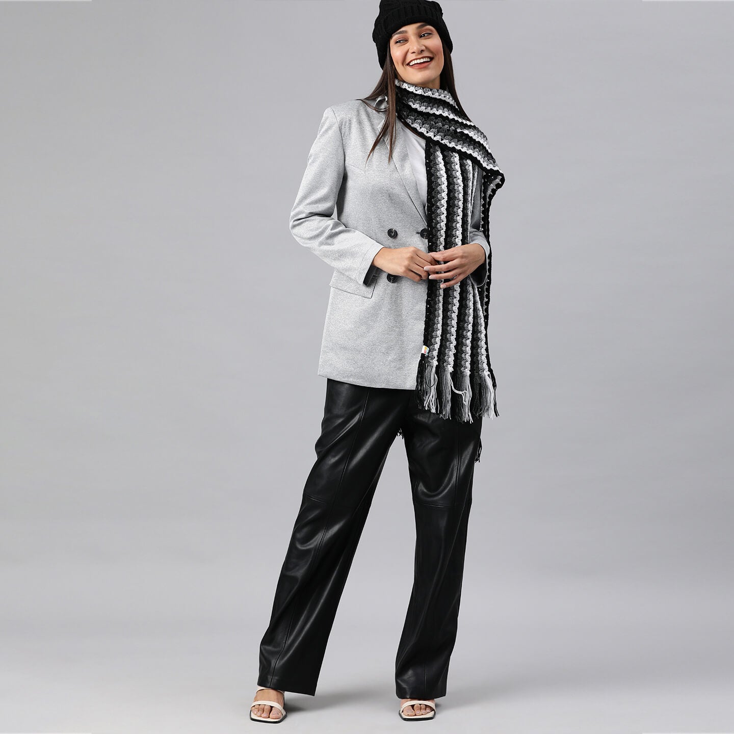 Self-Design Scarf - Shades Of Grey 2686