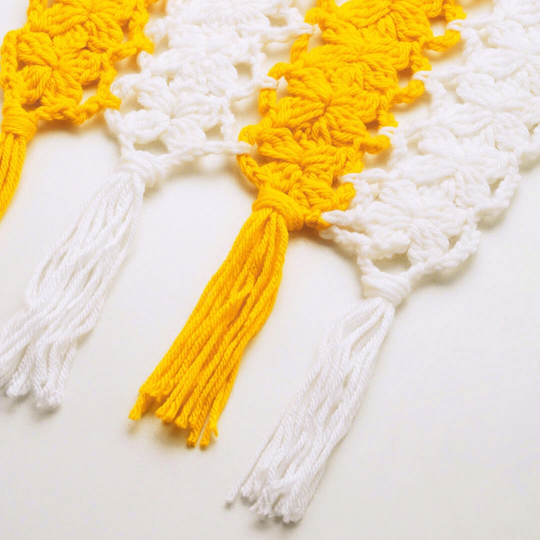 Flower Striped Crochet Scarf - Yellow, White 2845
