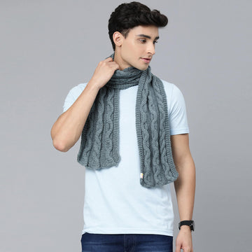 Cable Handknitted Scarf - Grey 2848