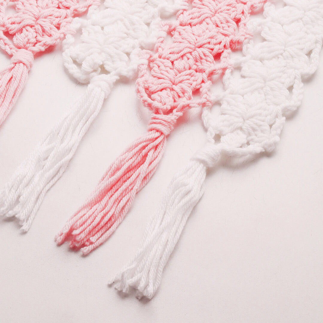 Flower Striped Crochet Scarf - Pink, White 2861