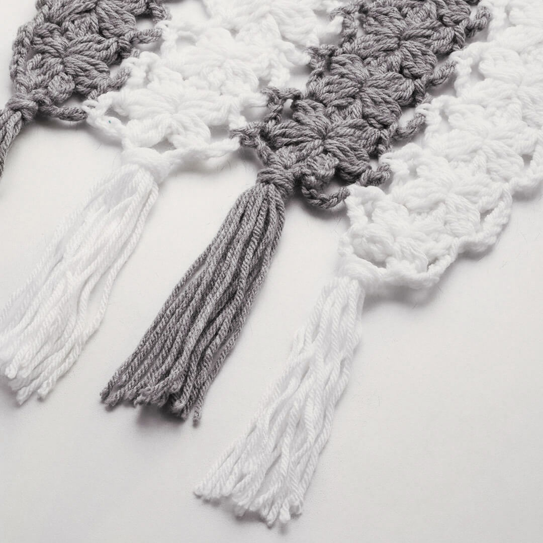 Flower Striped Crochet Scarf - Grey, White 2864