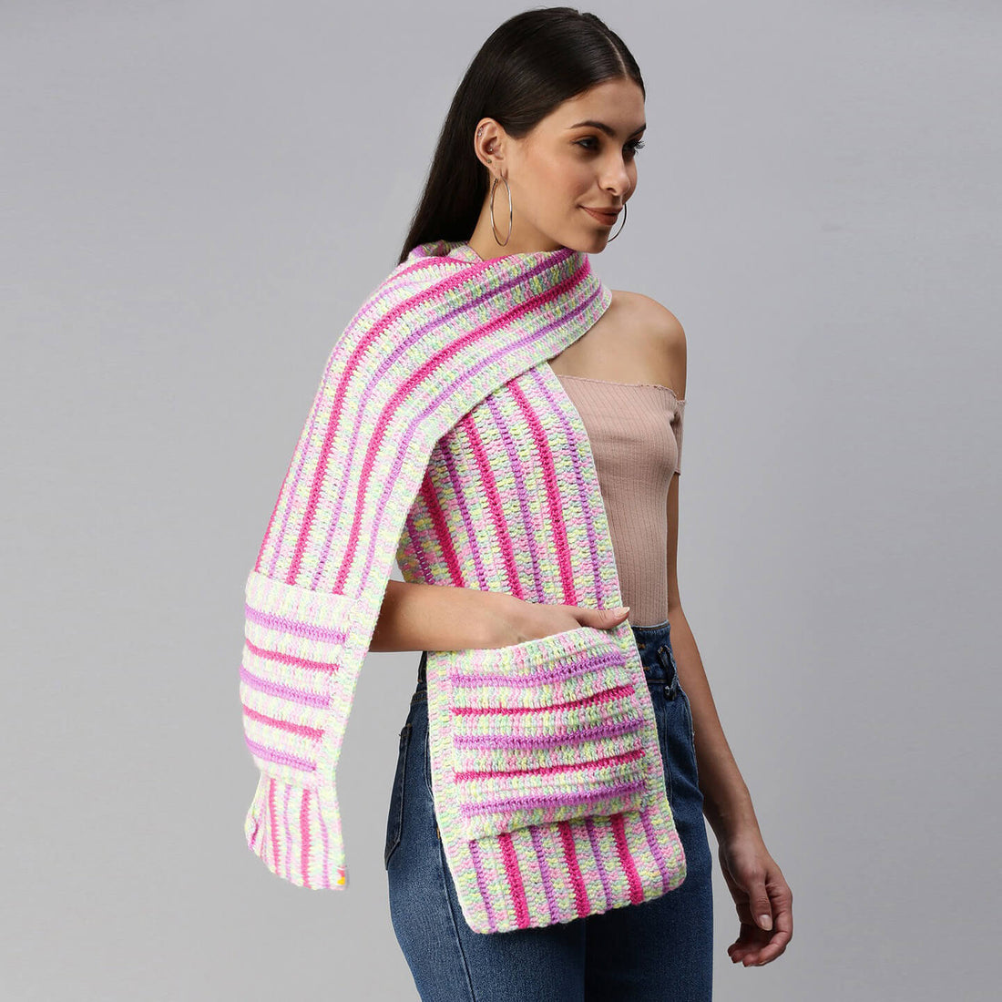 Multi Color Pocket Scarf - Multi-Color 2865