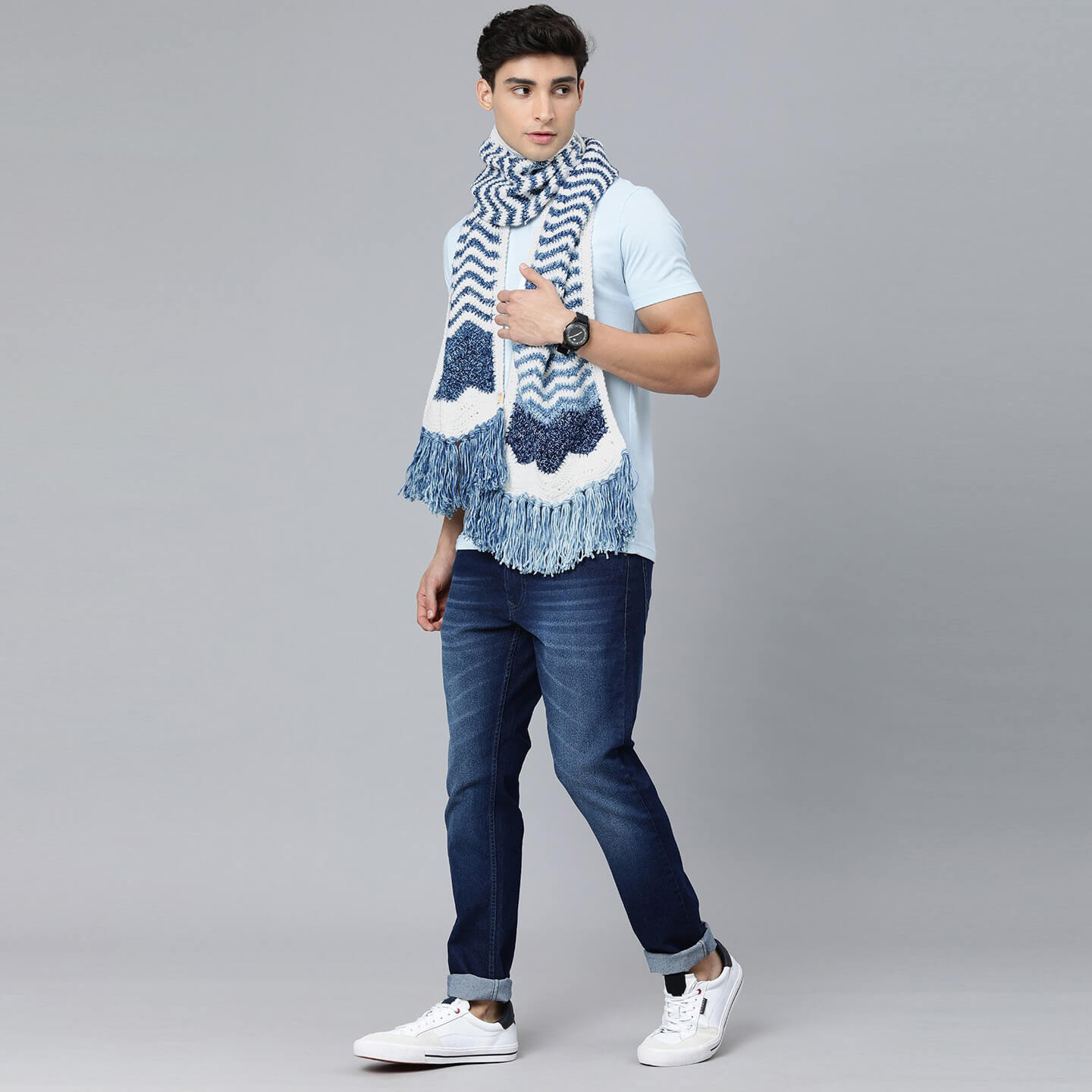 Zig Zag Scarf - Blue, White 2910