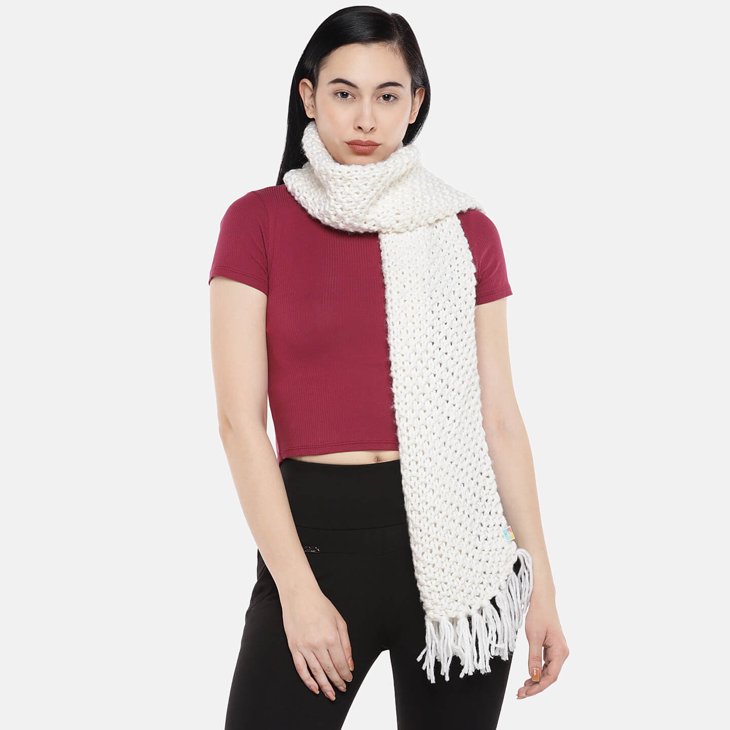 Self-Design Seed Stitch Scarf - White 330