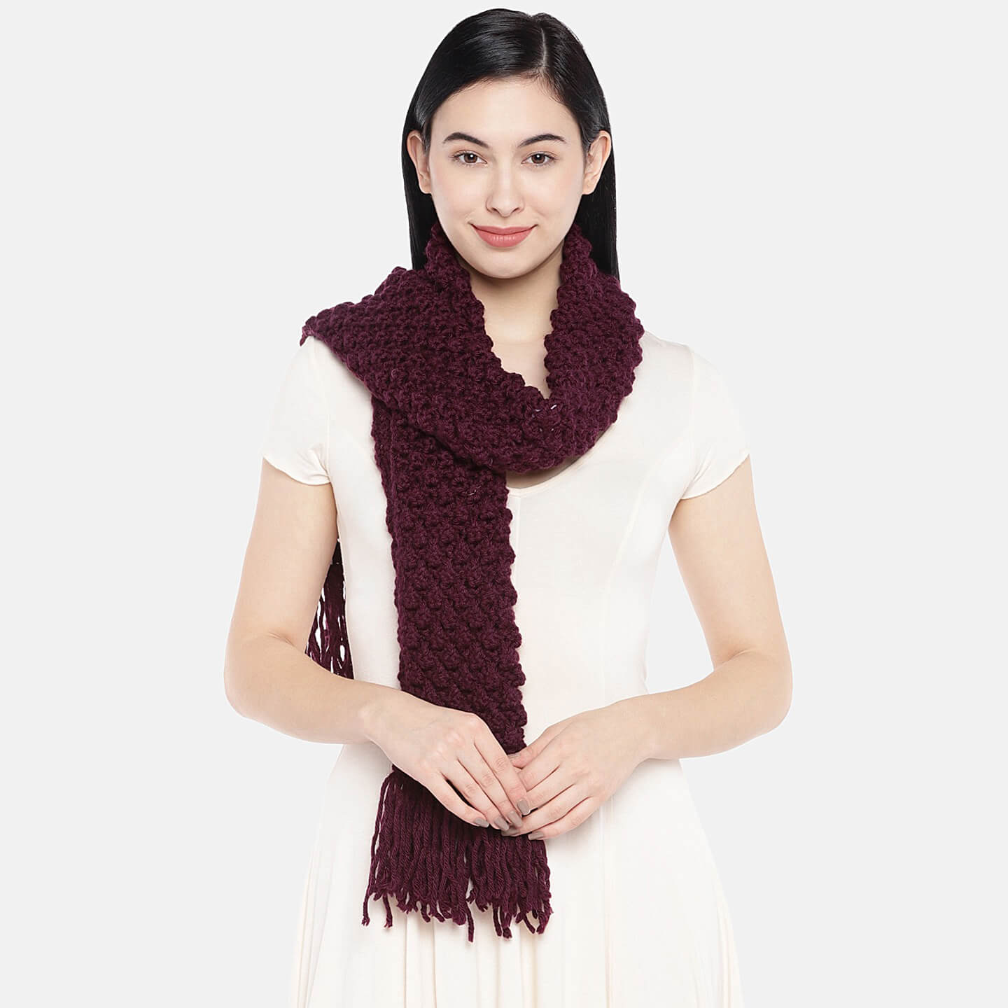 Self-Design Bobble Stitch Scarf - Wine 331