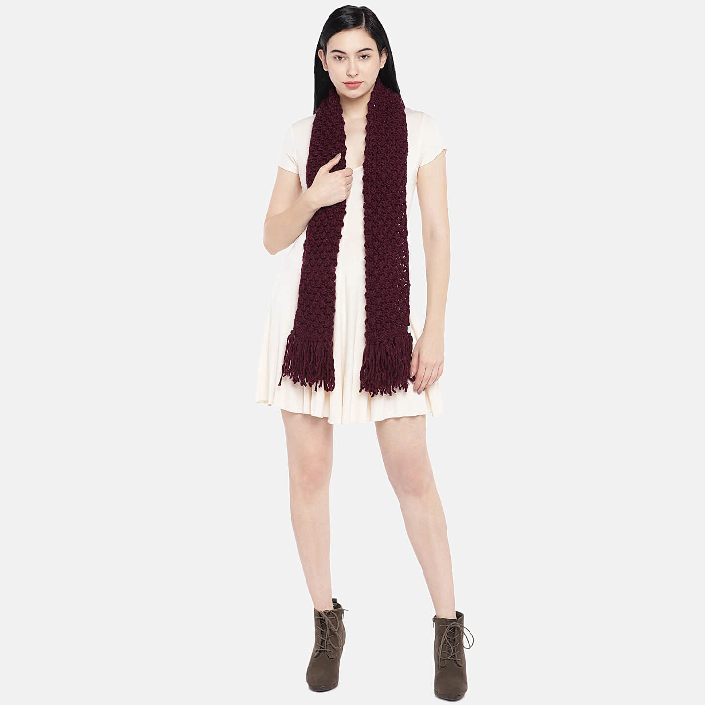 Self-Design Bobble Stitch Scarf - Wine 331