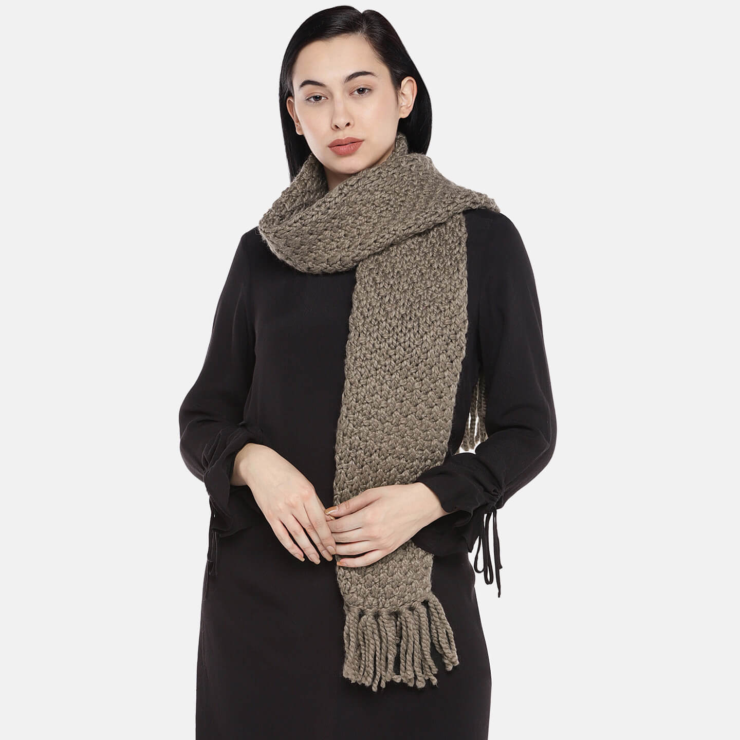 Self-Design Seed Stitch Scarf - Brown 59