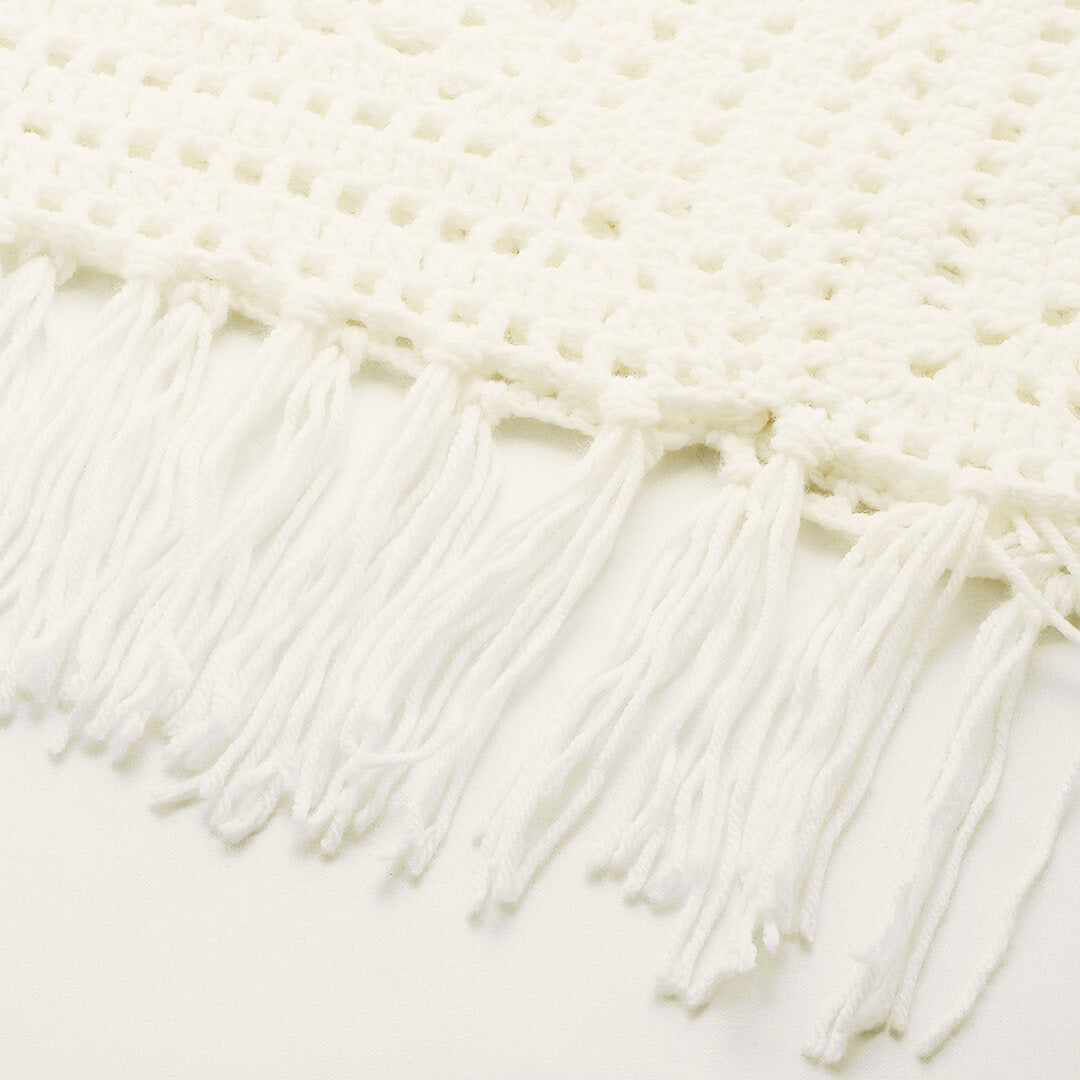 Poncho with Tassels - White 2869