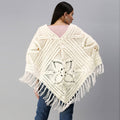 Poncho with Tassels - White 2869