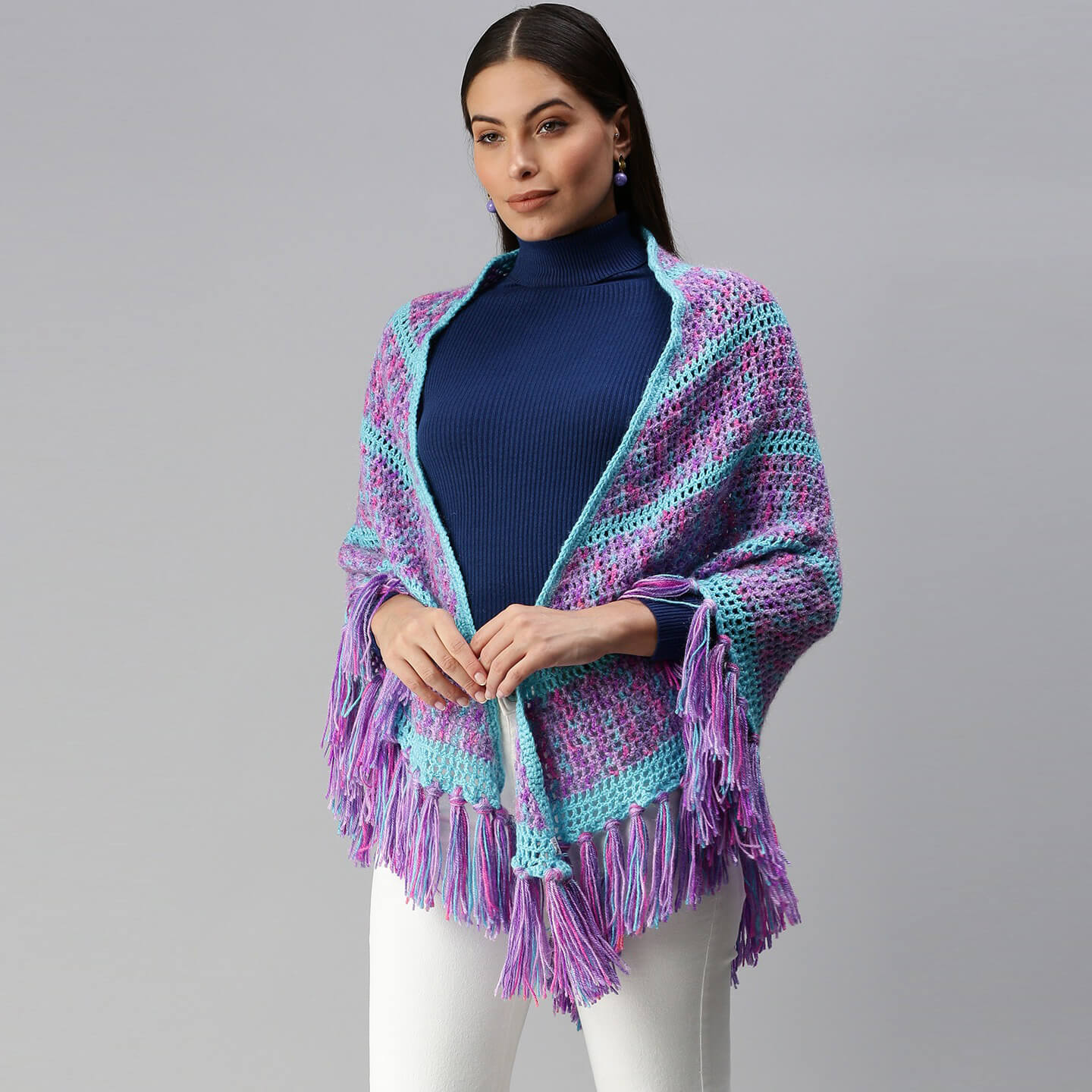 Shawl Scarf with Tassels - Purple 2916