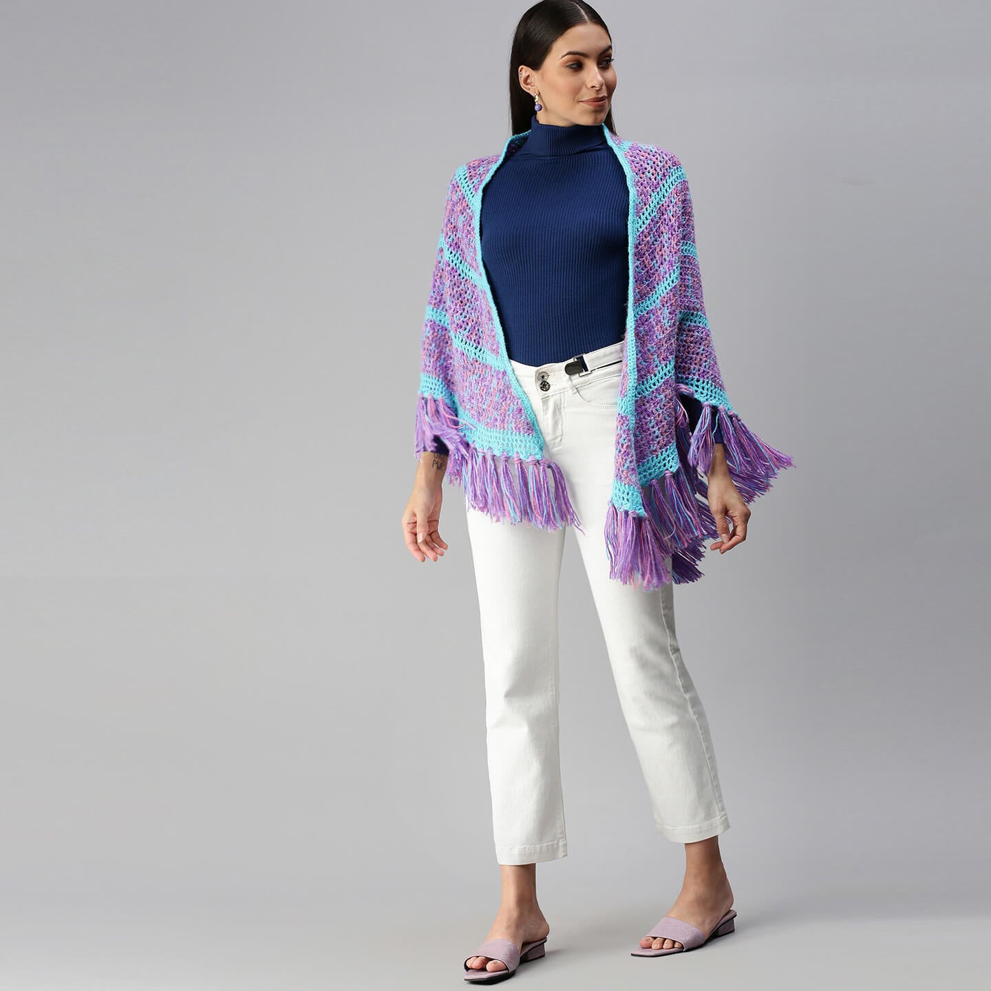 Shawl Scarf with Tassels - Purple 2916