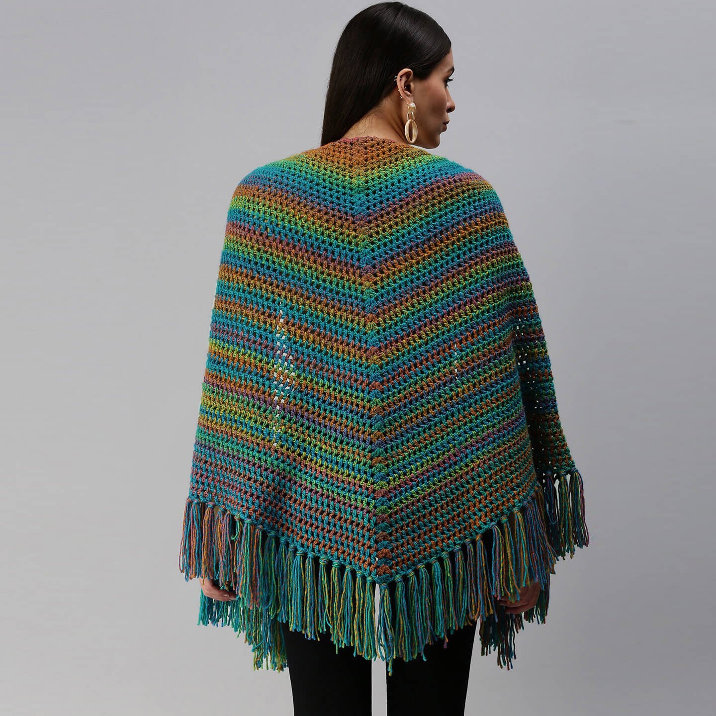 Peacock Colored Shawl - Multi-Color 2937