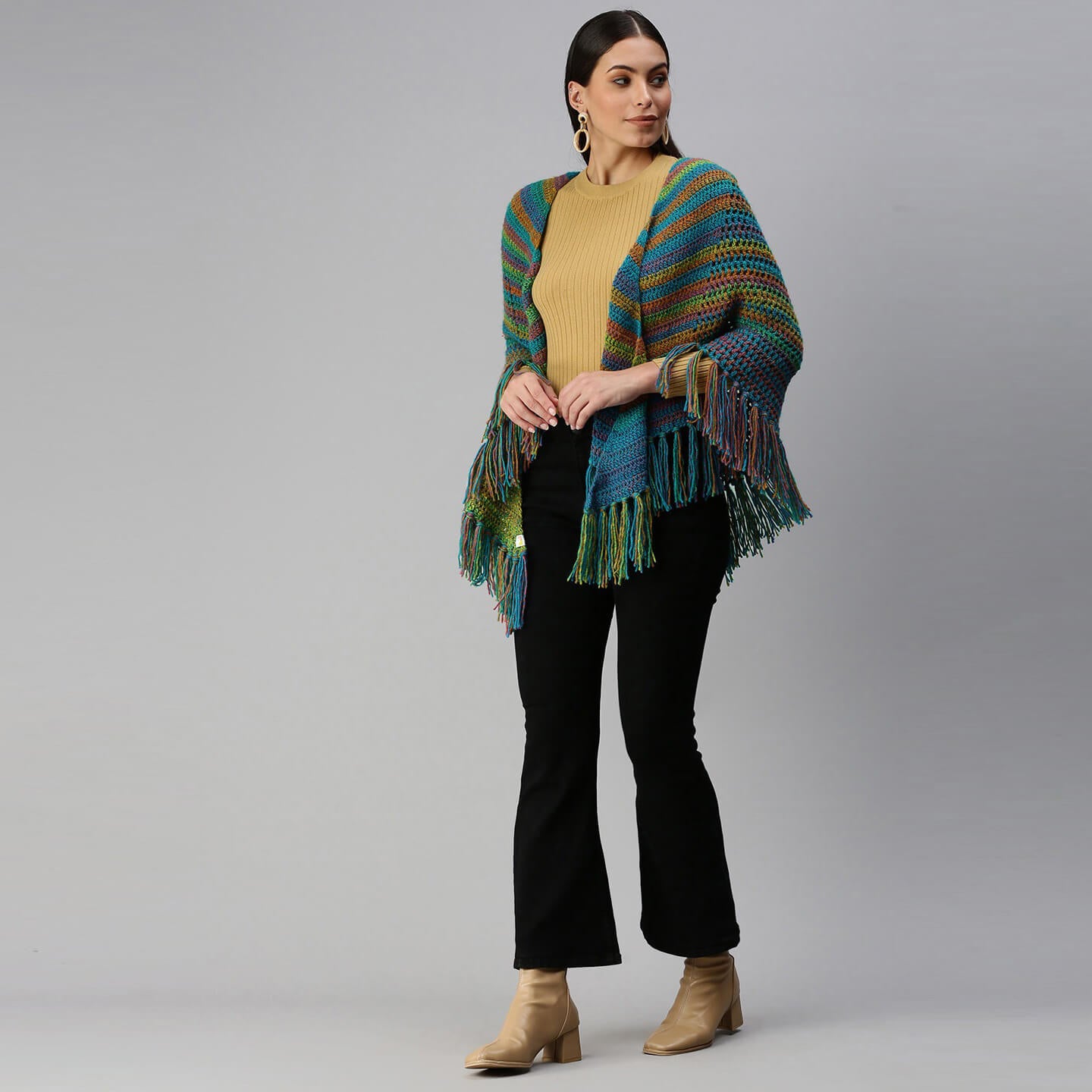 Peacock Colored Shawl - Multi-Color 2937