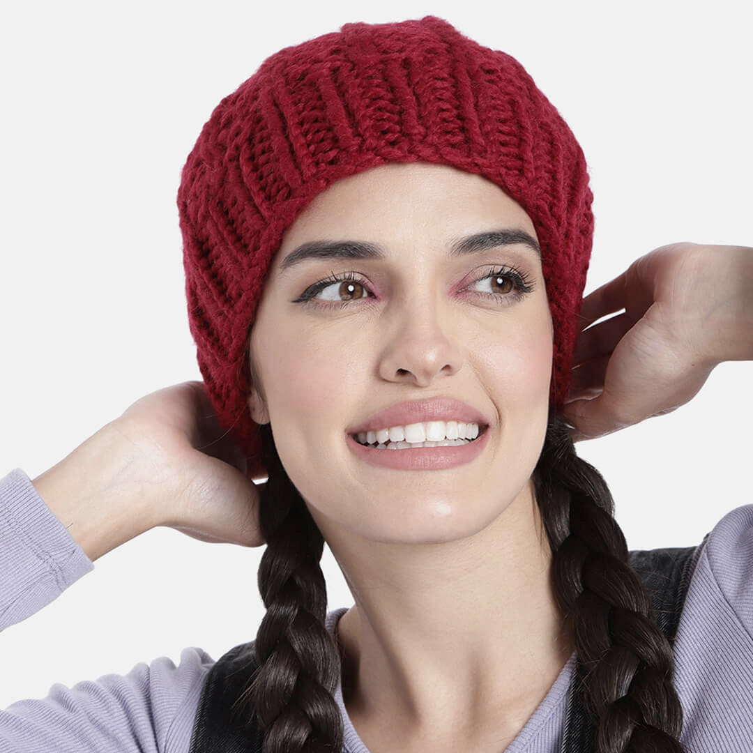 Maroon Self-Design Beanie - 2680