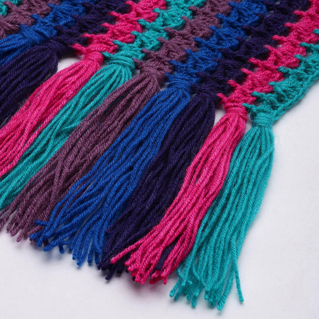 Crochet Scarf with Tassels - Multi-Color 3016