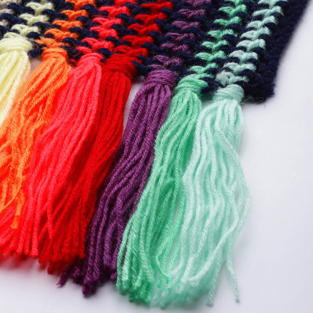 Crochet Scarf with Tassels - Multi-Color 3017