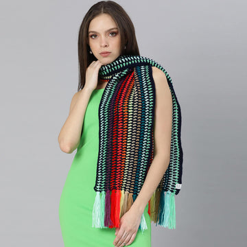 Crochet Scarf with Tassels - Multi-Color 3017