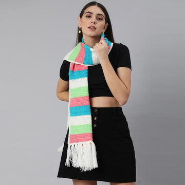Crochet Scarf with Tassels - Multi-Color 3019