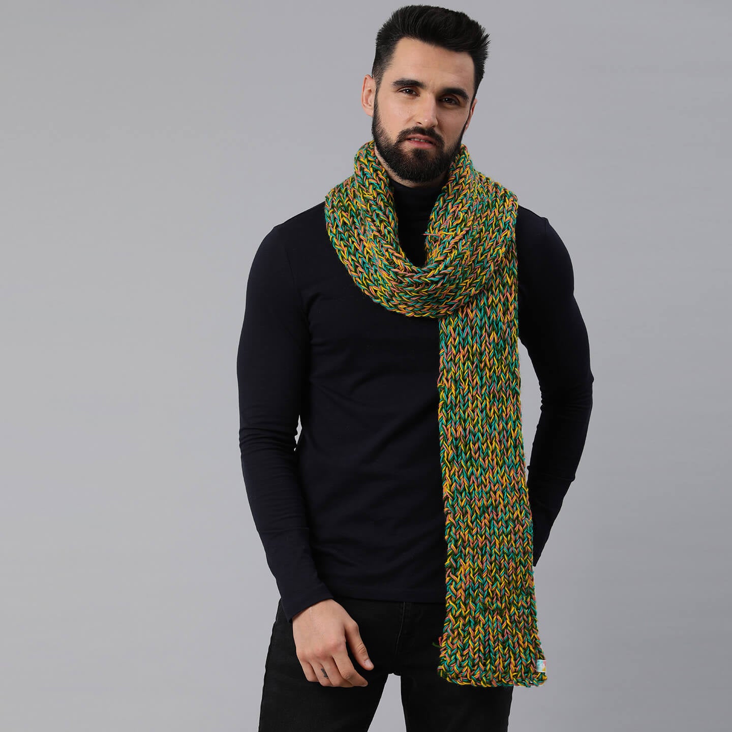 Long Knitted Scarf - Multi-Color - 3058