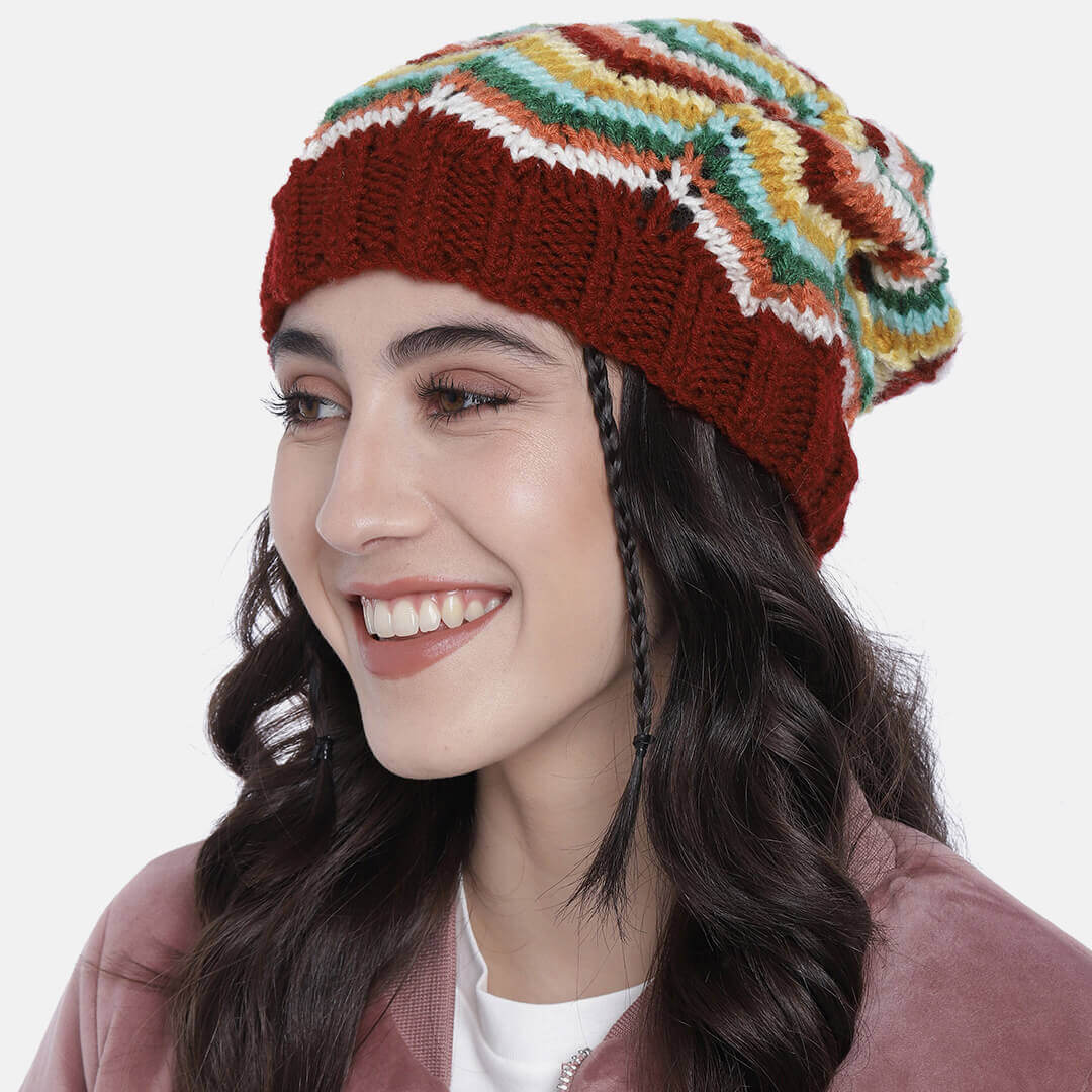 Self Striping Slouch Beanie - Multi Color 3069