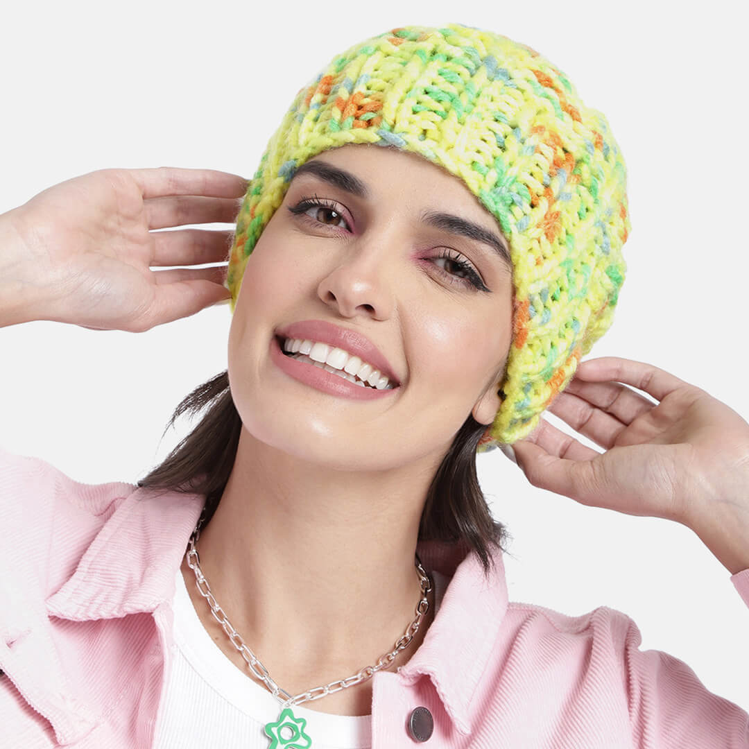 Multicoloured Self-Design Beanie - 2676