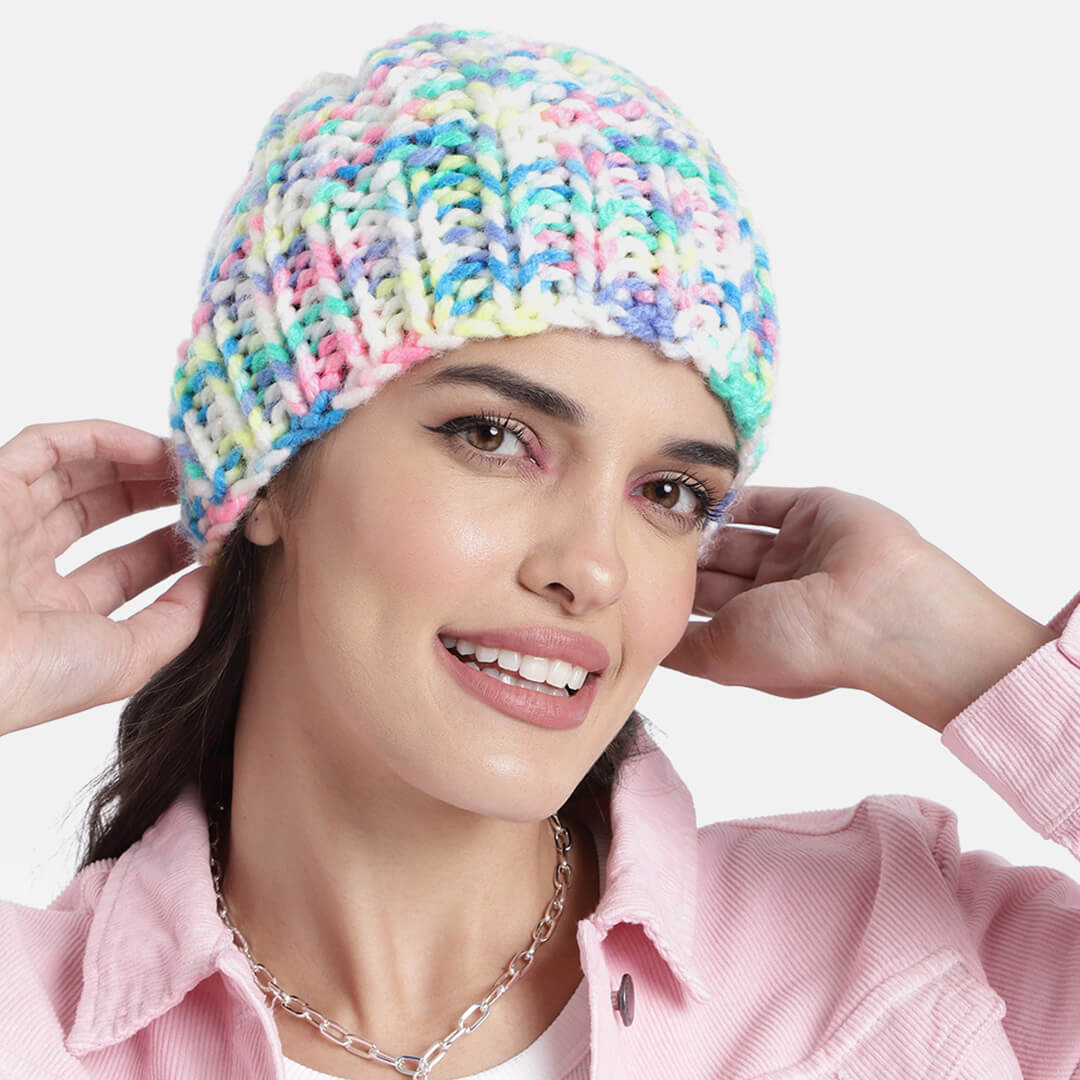 Multicoloured Self-Design Beanie - 2720