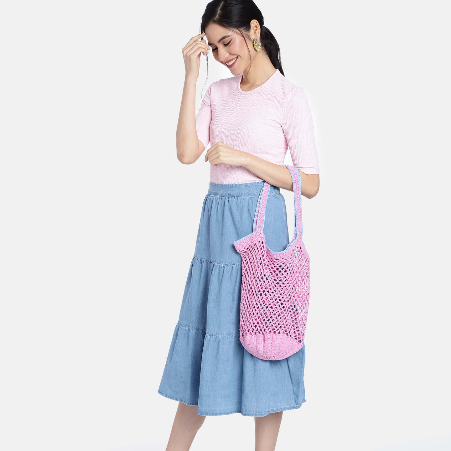 Handmade Crochet Market Bag - Pink 3056