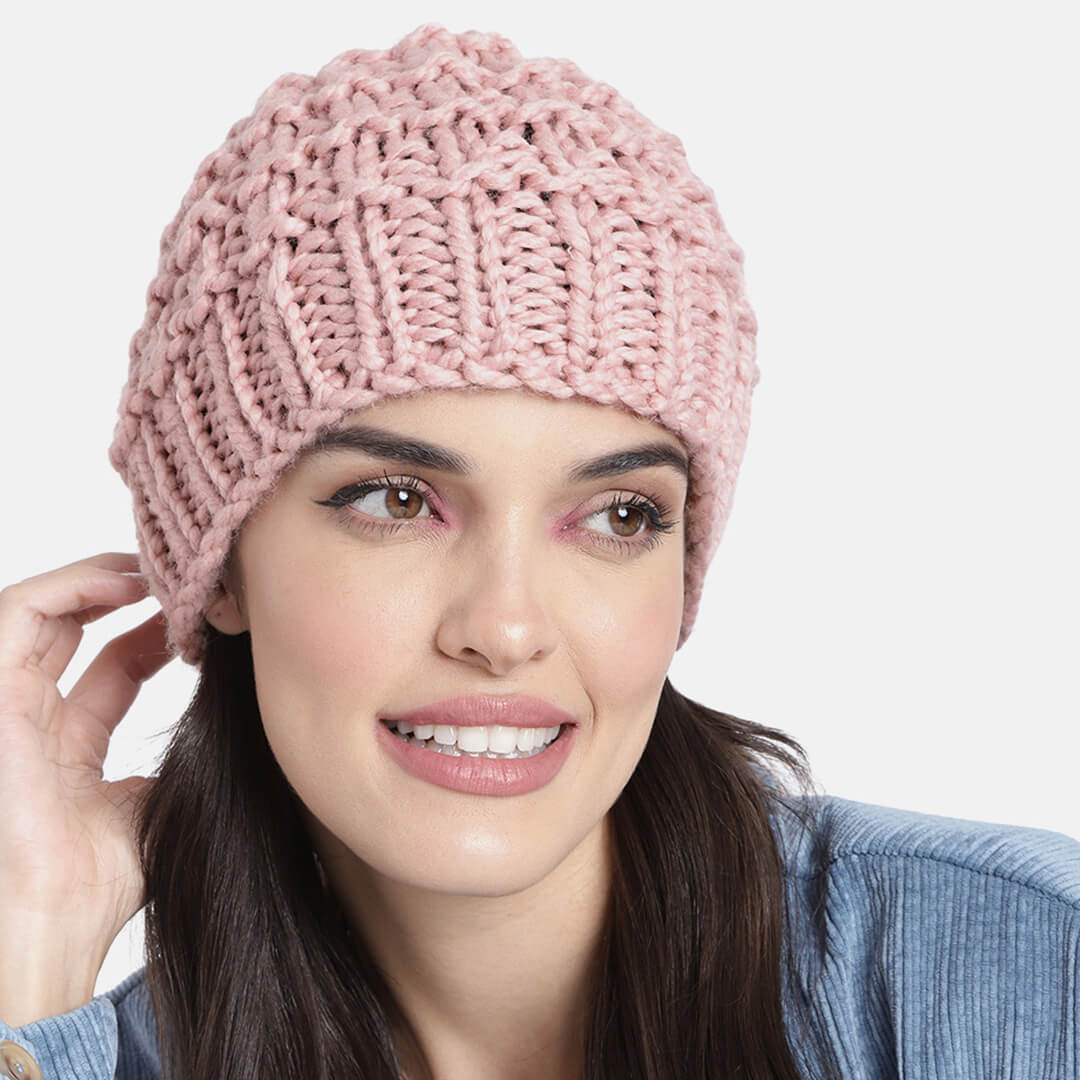 Pink Self-Design Beanie - 2682