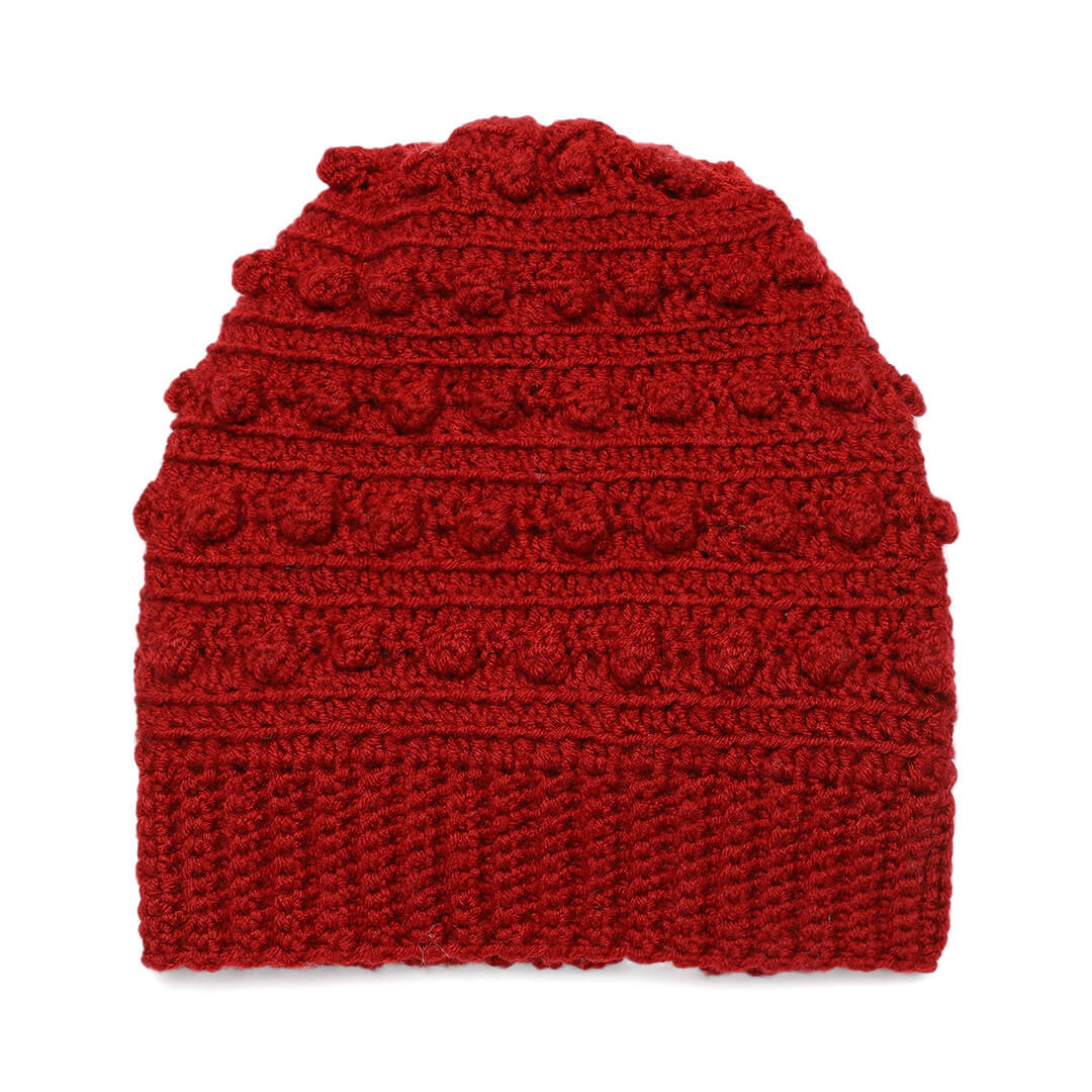 Popcorn Crochet Beanie - Maroon 2980