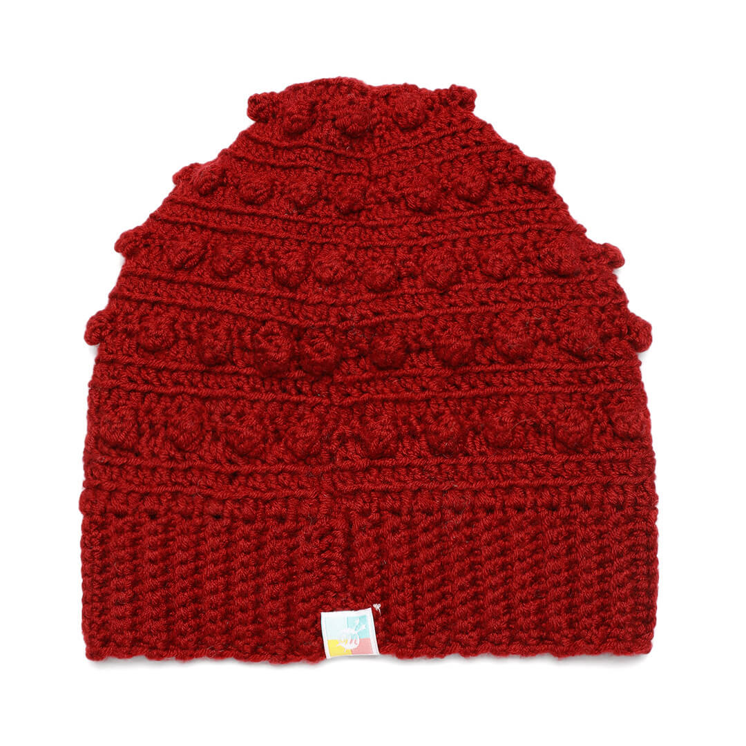 Popcorn Crochet Beanie - Maroon 2980