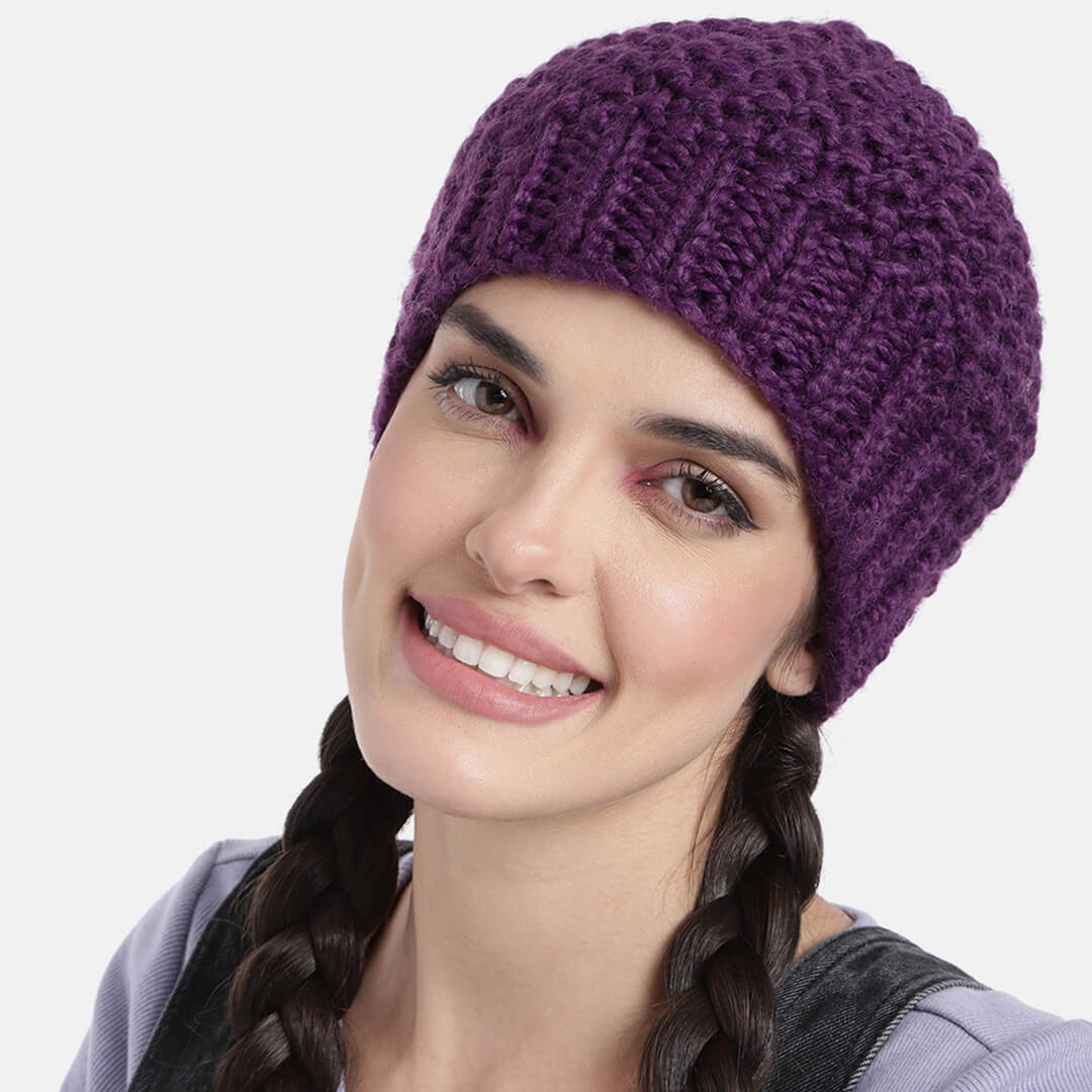 Purple Self-Design Beanie - 2672