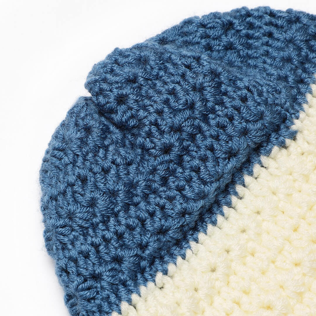 Self Design Crochet Beanie - Blue Off White Grey 2977