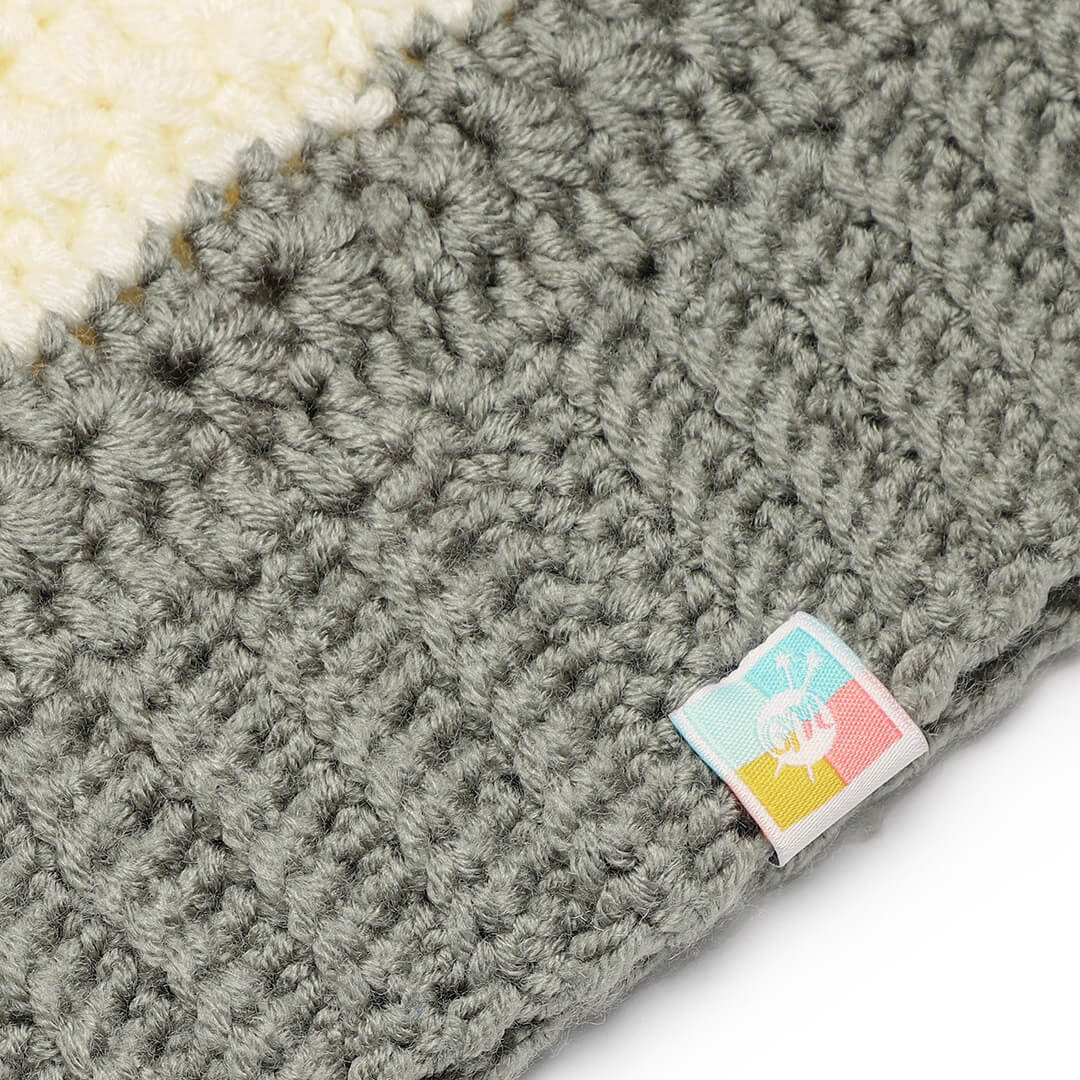 Self Design Crochet Beanie - Blue Off White Grey 2977