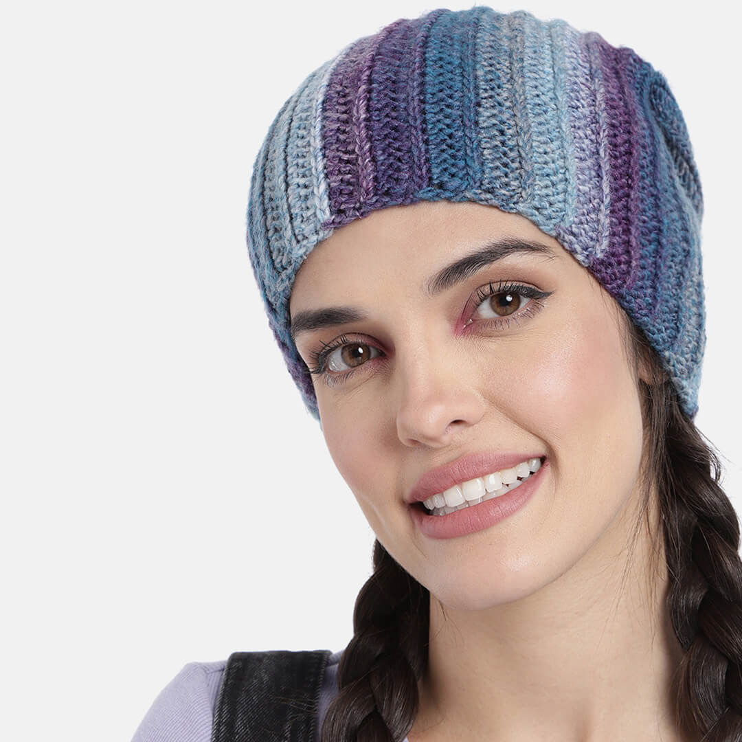 Self Striping Beanie - Blue Purple 2981