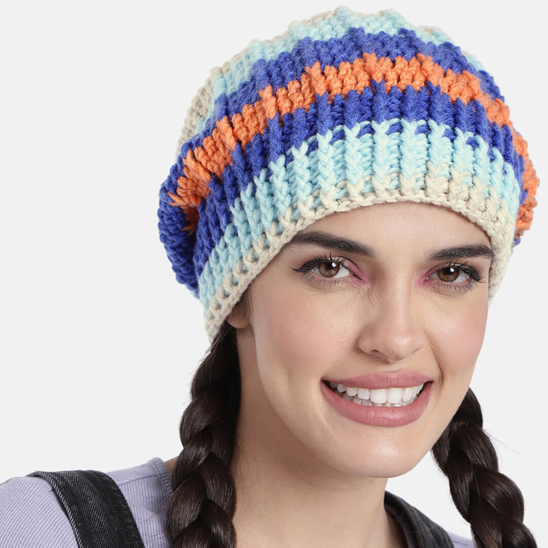 Self Striping Slouch Beanie - Blue Off White 3002