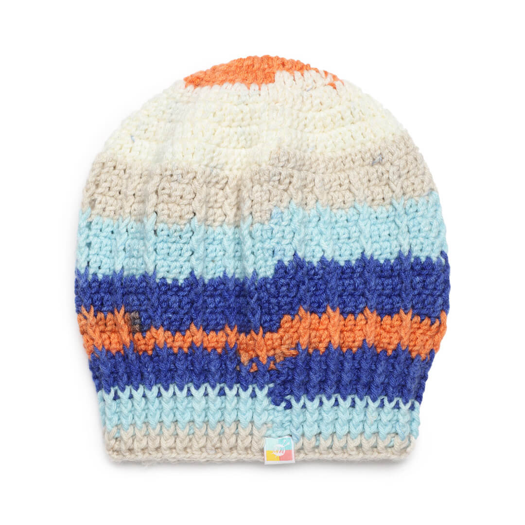 Self Striping Slouch Beanie - Blue Off White 3002