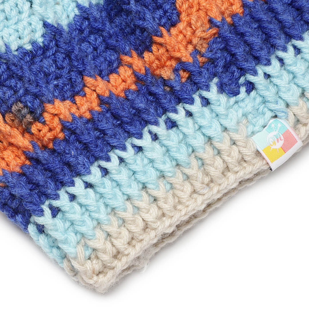 Self Striping Slouch Beanie - Blue Off White 3002