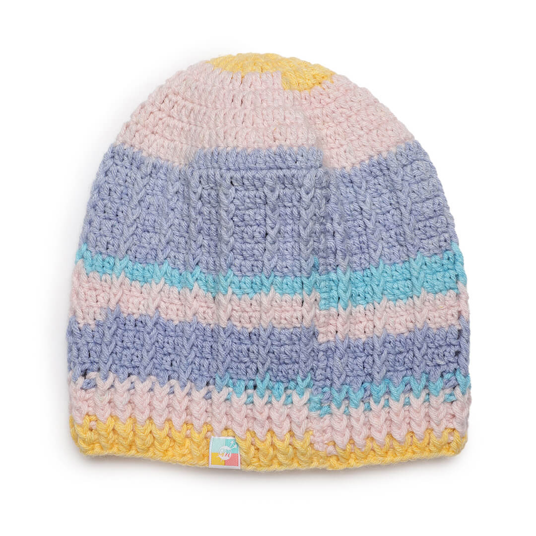 Self Striping Slouch Beanie - Blue Pink 3004