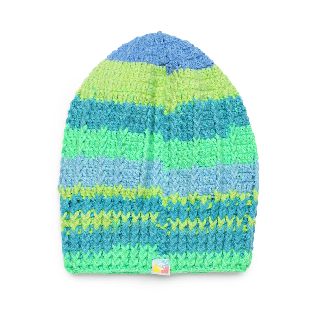 Self Striping Slouch Beanie - Green Turquoise Blue 3000