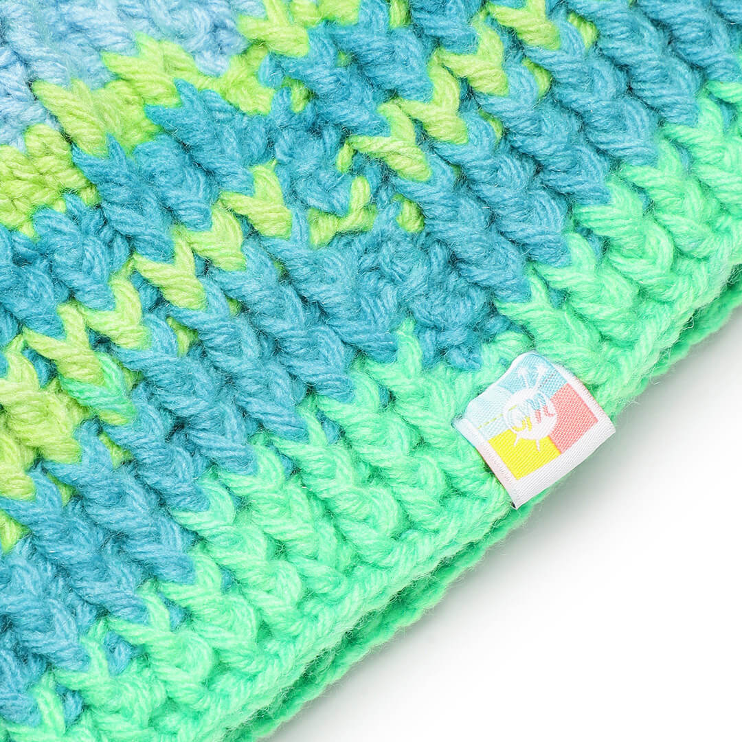 Self Striping Slouch Beanie - Green Turquoise Blue 3000