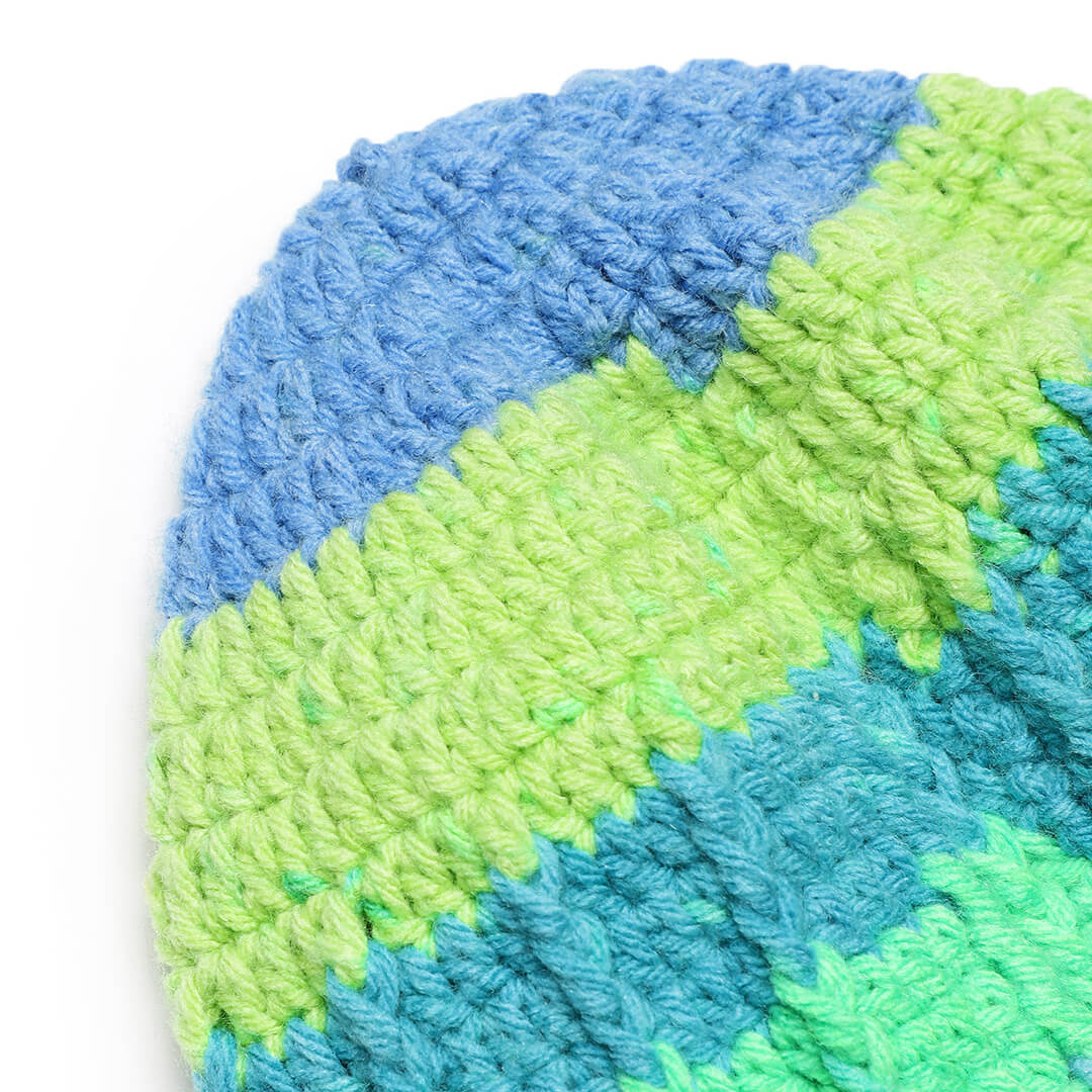 Self Striping Slouch Beanie - Green Turquoise Blue 3000