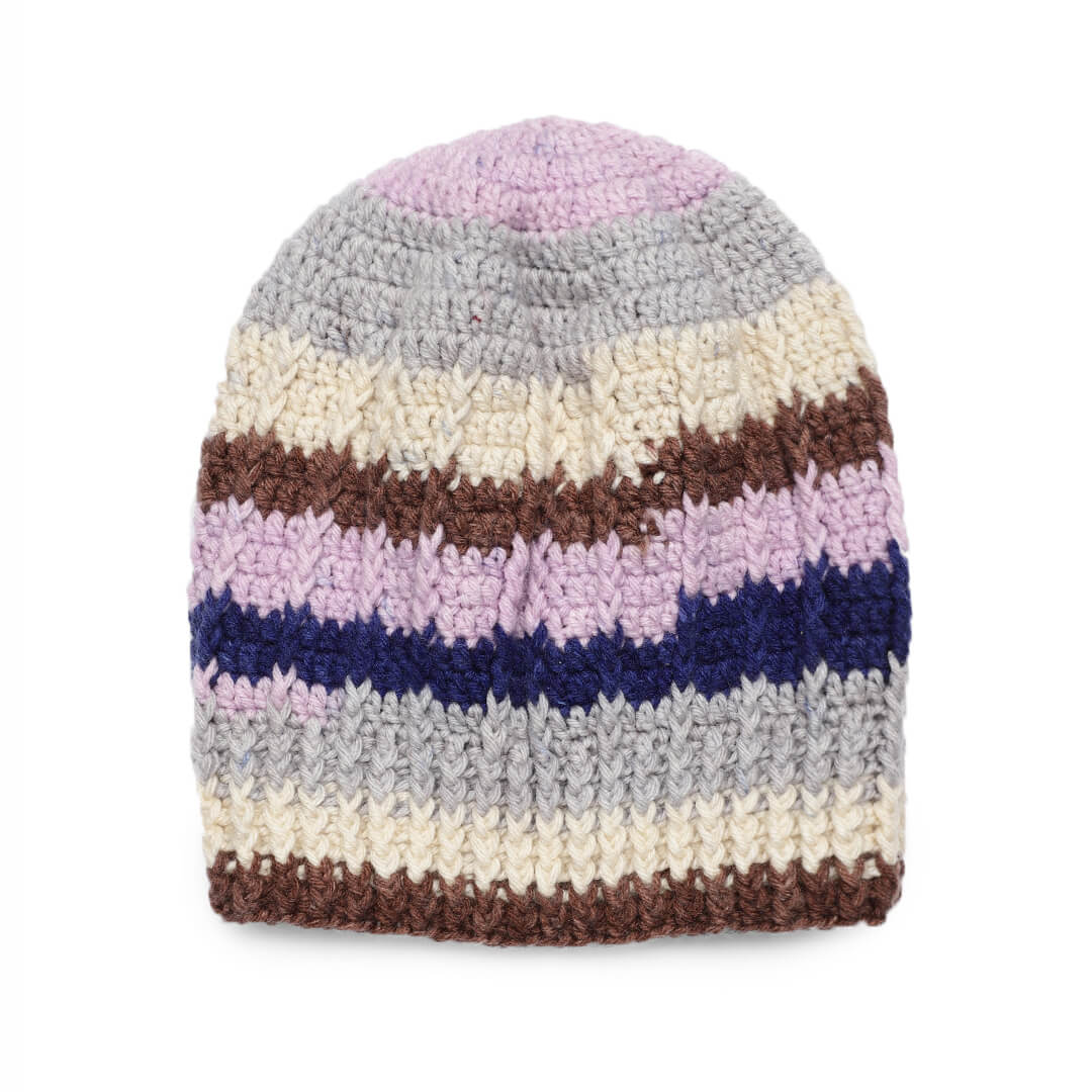 Self Striping Slouch Beanie - Grey Pink Lavandar 2999