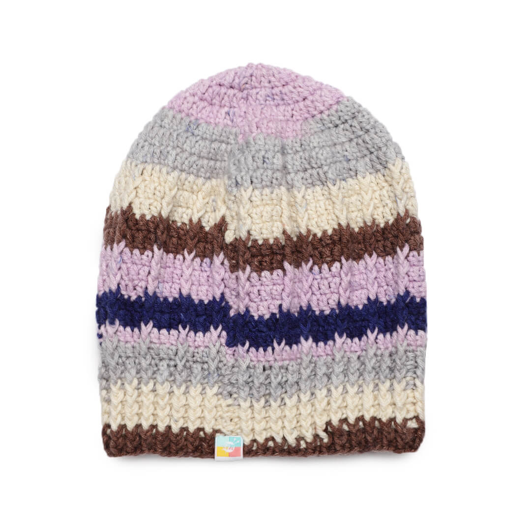 Self Striping Slouch Beanie - Grey Pink Lavandar 2999